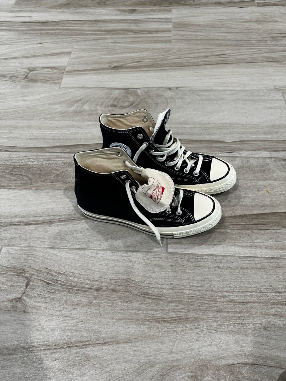 Converse Chuck Taylor Classic Black High-Top Canvas Sneakers, White Toe Size 8 - Picture 4 of 5